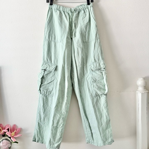 BDG Urban Outfitters Linen Blend Sage Cargo Pants - Picture 1 of 6